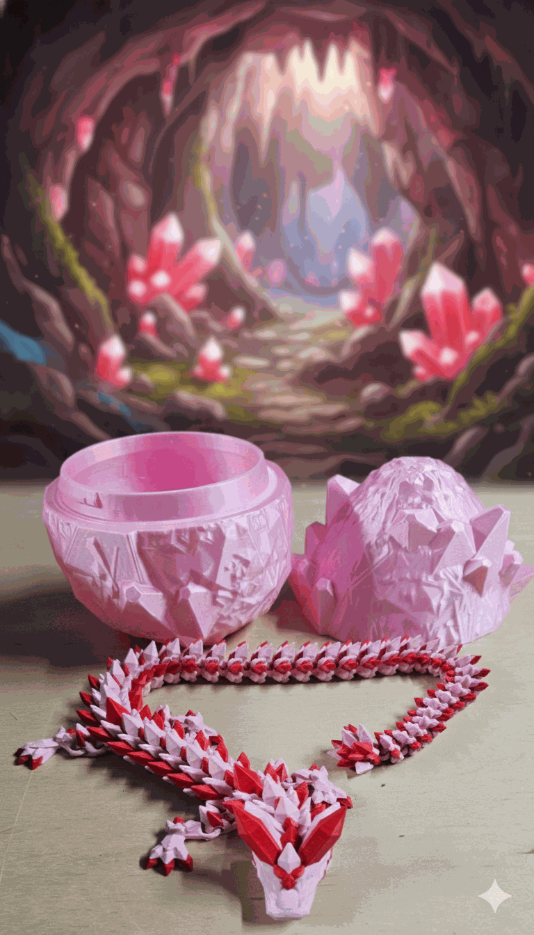 20" Pink/Red Crystal Dragon With Crystal Egg